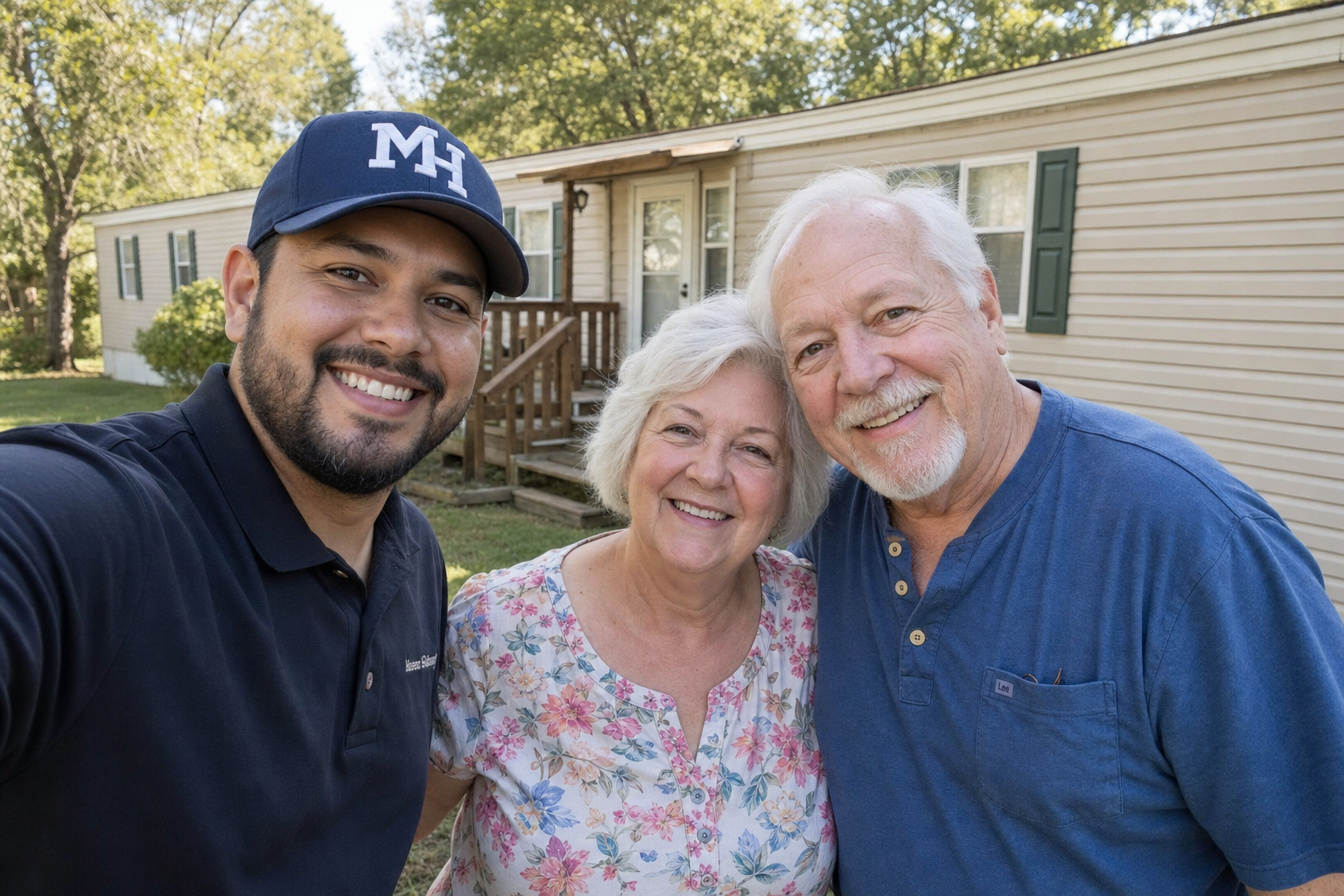 Abel with happy mobile home sellers